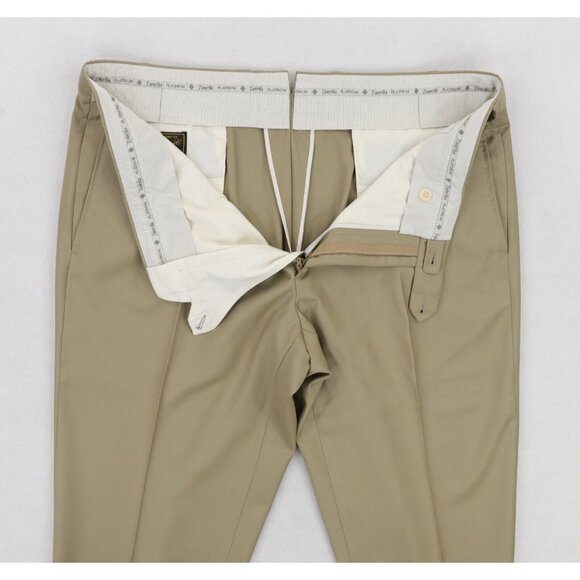 Zanella Platinum Loro Piana Tasmanian 150s Wool Mens 37 X 34 Beige Parker - Picture 4 of 11